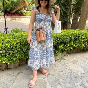 Blue and White Eyelet Sundress with Flutter Sleeves Size Small